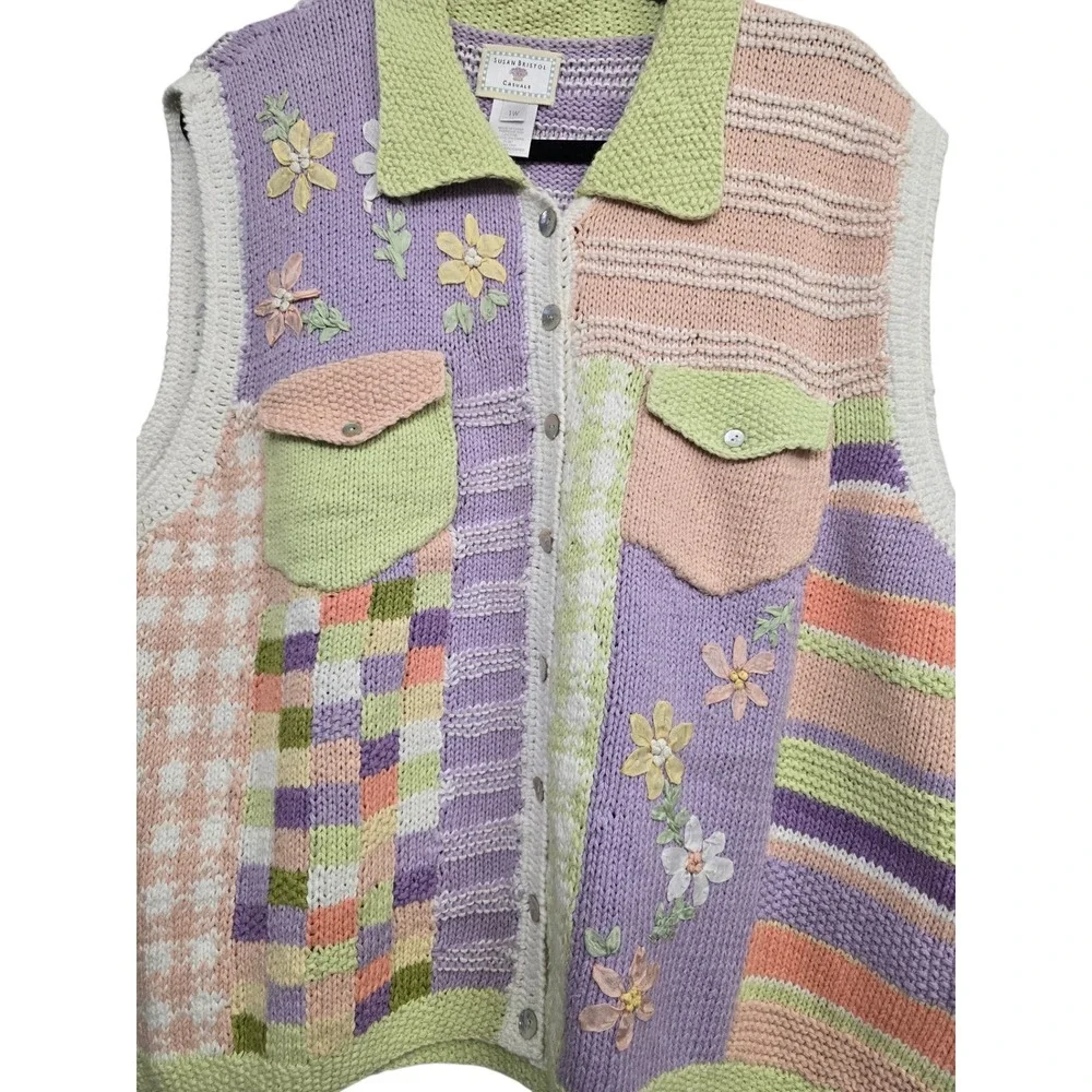 Vintage Susan Bristol Hand Knit Sweater Vest Floral Cottagecore Grandmacore 1W
